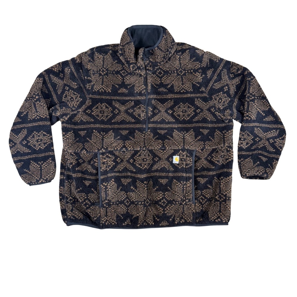 Carhartt Kids XL 16-18 Loose Fit Aztec Sherpa Fleece Quarter Zip OJ6470-W Black